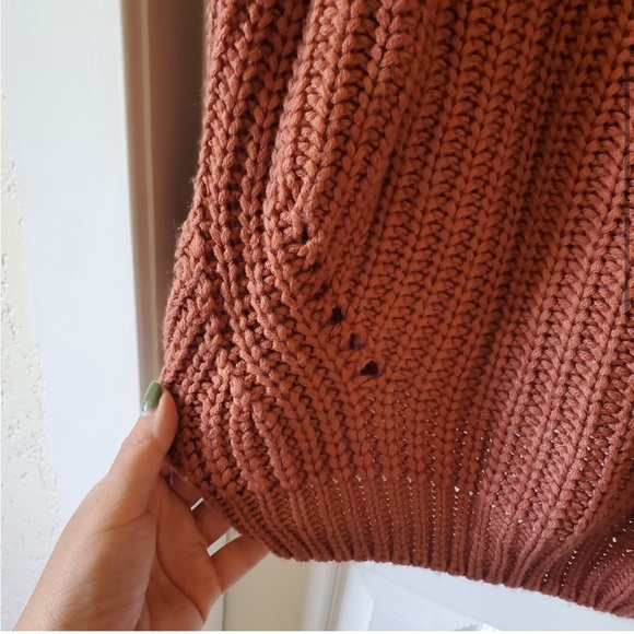 Anthropologie Moon & Madison Burnt Orange Cable Knit Off Shoulder Sweater - Picture 2 of 7